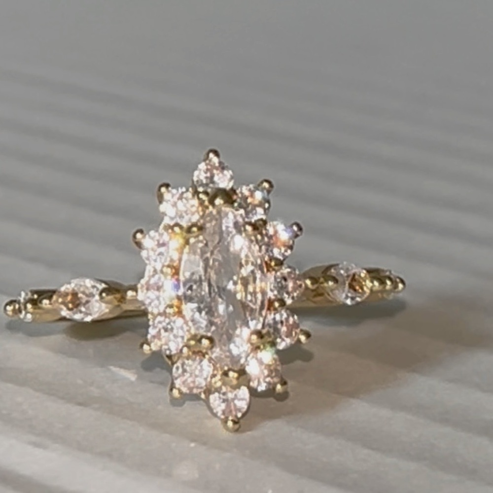 Gold Marquise Center Ring with Clear Stones - Women Jewelry